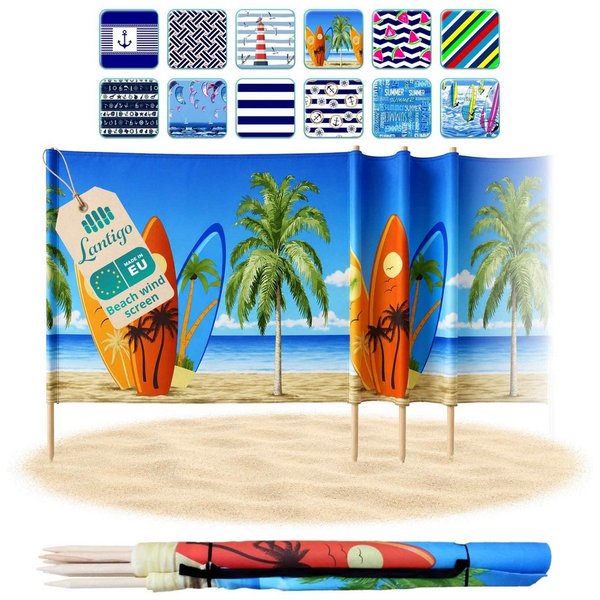 Lantigo Windschutz Sichtschutz Sonnenschutz Strandparavent aus Mikrofaser – portabel, (Surfbrett, Länge: 4 m), - Faltbarer Sonnenschutz für Strand, Camping & Ga