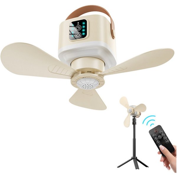 Lapalife Deckenventilator Akku Ventilator Mit LED Licht, Tragbar Hängelampe Mit Fernbedienung, 4 Windstufen & 3 Helligkeitsstufen, für Zelt Garten Wohnmobil