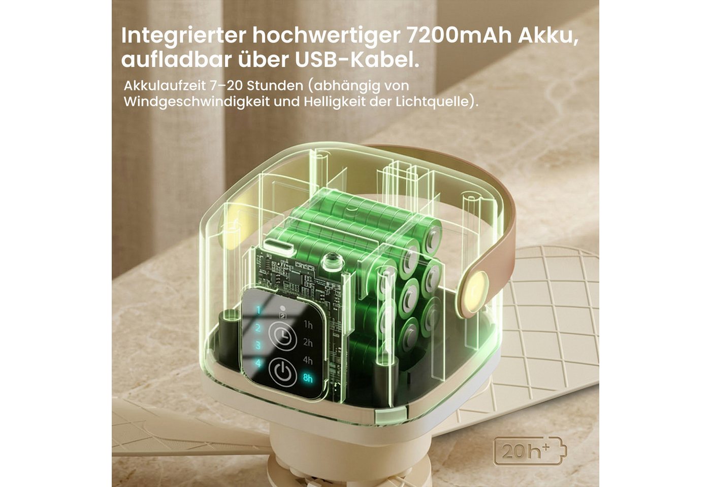 Lapalife Deckenventilator Akku Ventilator Mit LED Licht, Tragbar Hängelampe Mit Fernbedienung, 4 Windstufen & 3 Helligkeitsstufen, für Zelt Garten Wohnmobil – Bild 5 von 5