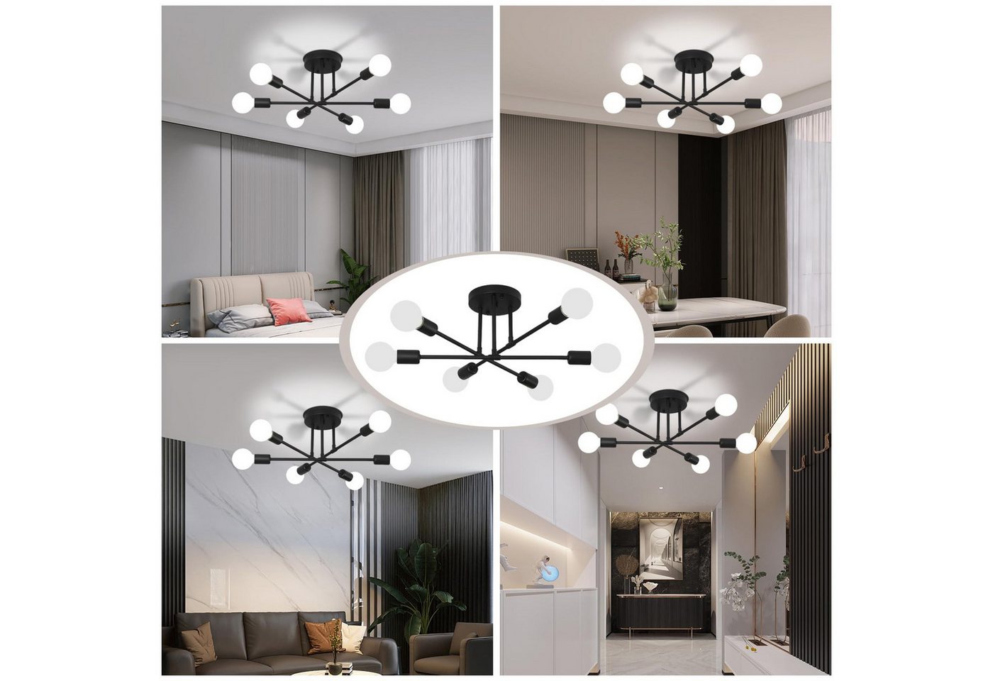 Lapalife LED Deckenleuchte Schwarz Deckenlampe, Halbbündige Kronleuchter Mit 6/8 Flammig, (Ohne Leuchtmittel) Für Wohnzimmer Esszimmer Schlafzimmer Küche Flur – Bild 5 von 5