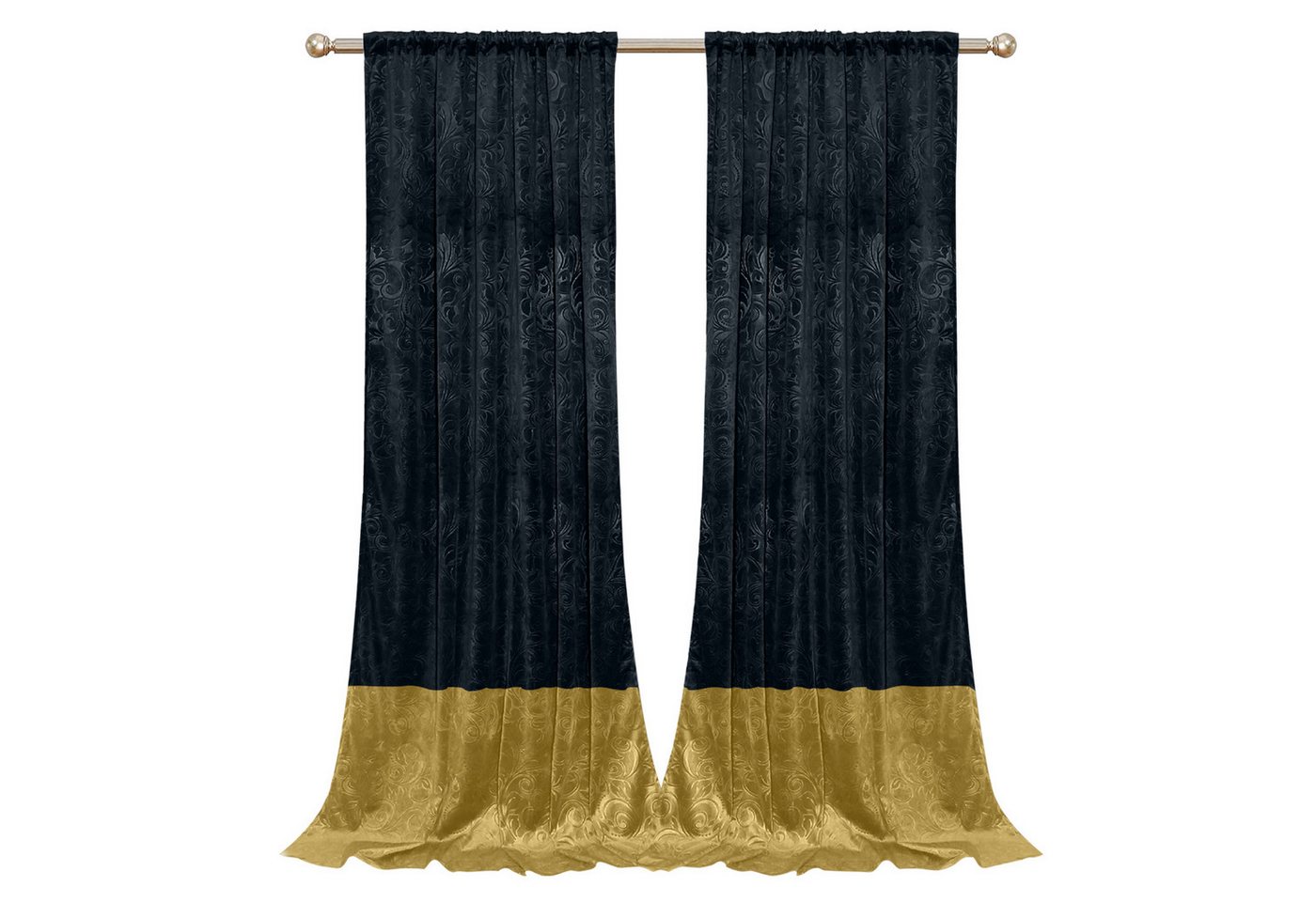Lapalife Vorhang Vorhänge Samt Verdunkelnd, Gold-Schwarz Blumenmuster Gardinen, 2er Set, Mit Faltenhaken und Stifthaken für Wohnzimmer Schlafzimmer – Bild 2 von 5