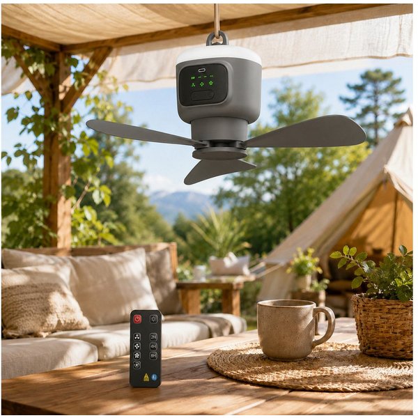 Lapamax Akku-Ventilator 12000mAh Camping-Ventilator, Deckenventilator mit Beleuchtung, 4 Windgeschwindigkeiten, Zeltventilator, für Angeln, Wandern, Outdoor