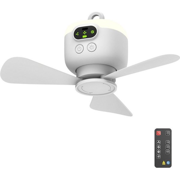 Lapamax Deckenventilator 27 cm Akku-Deckenventilator mit Licht, 8000 mAh und Fernbedienung, 27 cm Durchmesser, Vier Luftstufen, leiser DC-Motor sowie Timerwahl