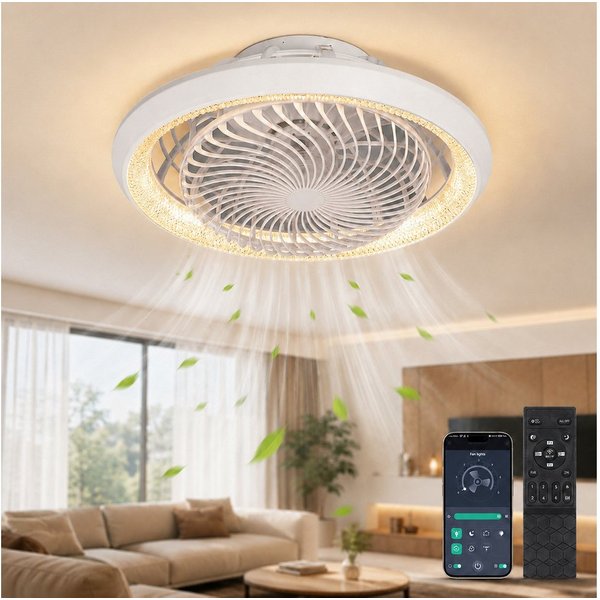 Lapamax Deckenventilator mit Beleuchtung, Modern Ventilator, 360° drehen, Dimmbar, Leise, 49CM, 6 Geschwindigkeiten, 3 Farbtemperaturen, für Schlafzimmer, Wohnz