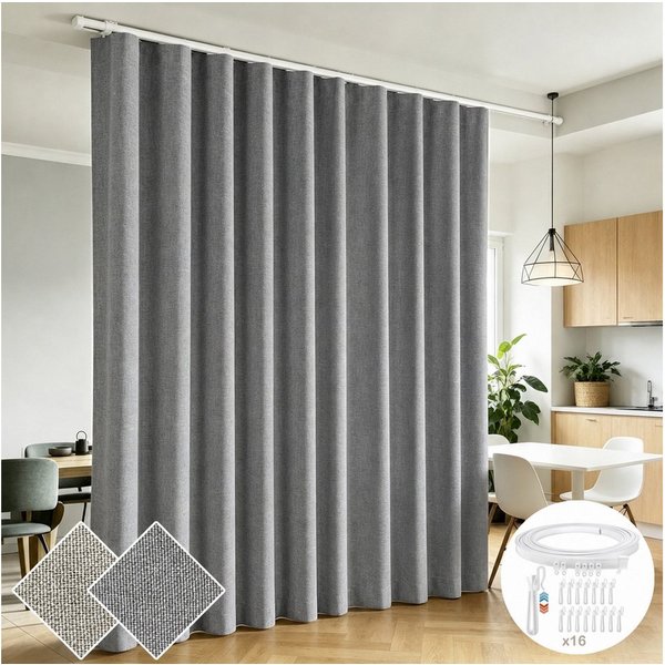 Lapamax Gardine 100 % Blickdicht Raumteiler Vorhang mit Schienen, Divider Raumtrenner, Thermo Verdunklungsvorhang mit Kräuselband, Sichtschutz