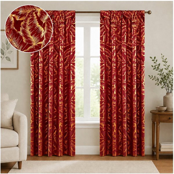 Lapamax Gardine Goldenem Blättermuster Blickdichte Vorhänge, Thermovorhang Hitzeschutz (2 St), Multifunktionsband, Polyester, 2er Set Verdunklungsvorhänge mit B