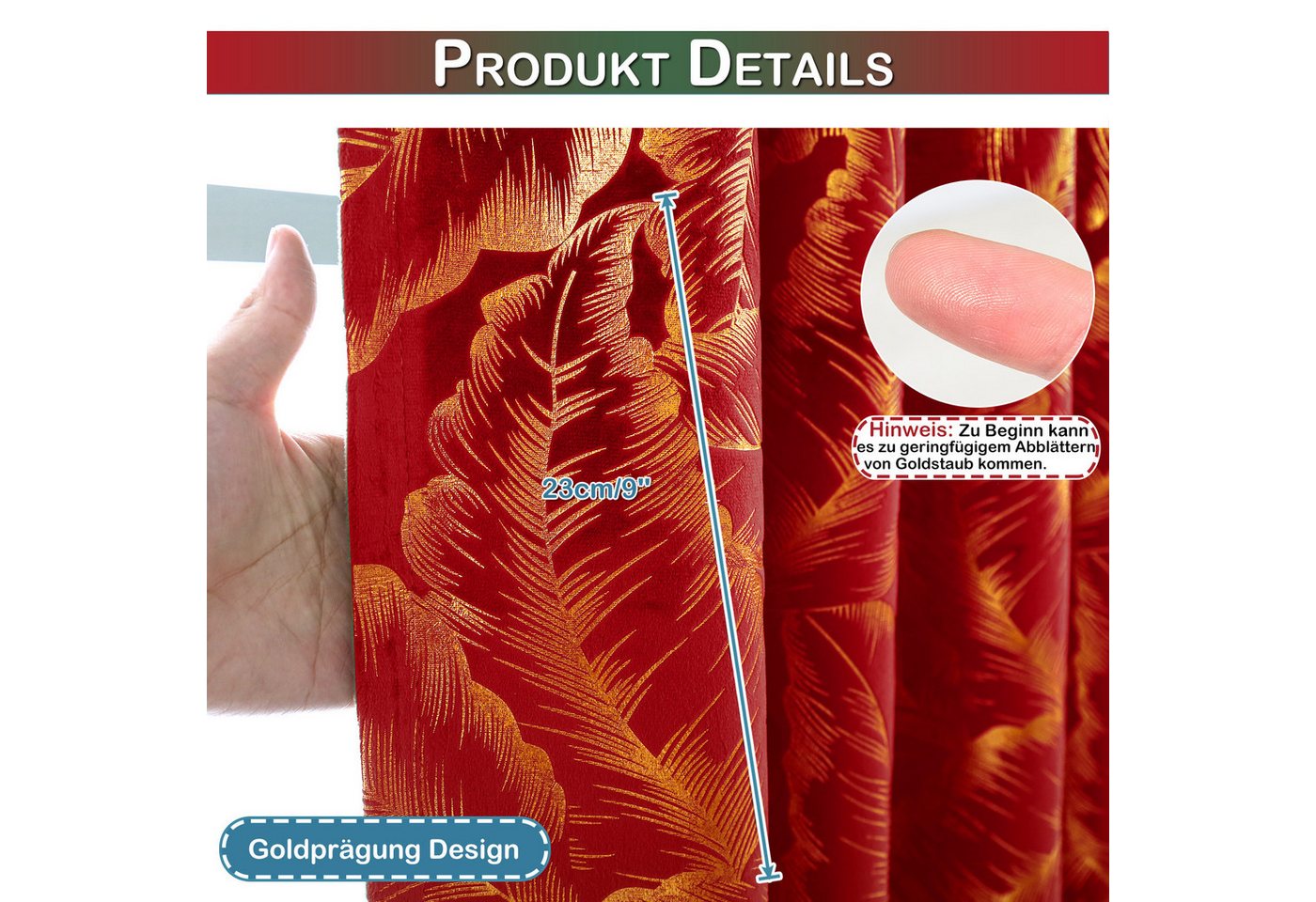 Lapamax Gardine Goldenem Blättermuster Blickdichte Vorhänge, Thermovorhang Hitzeschutz (2 St), Multifunktionsband, Polyester, 2er Set Verdunklungsvorhänge mit B – Bild 3 von 5