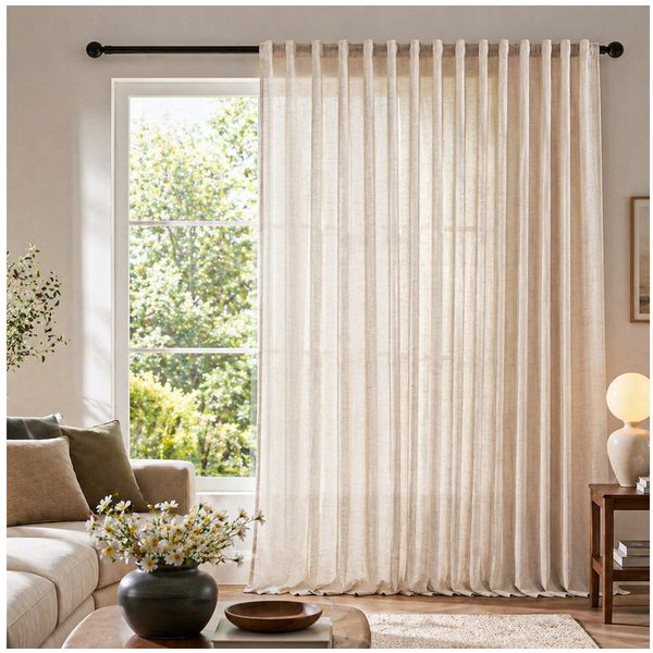 Lapamax Gardine Leinenoptik Gardine, 254cm Breit, Lichtfilterung, Privatsphäre (1 St), verdeckte Schlaufen, halbtransparent, Polyester, Durchsichtige Vorhänge f