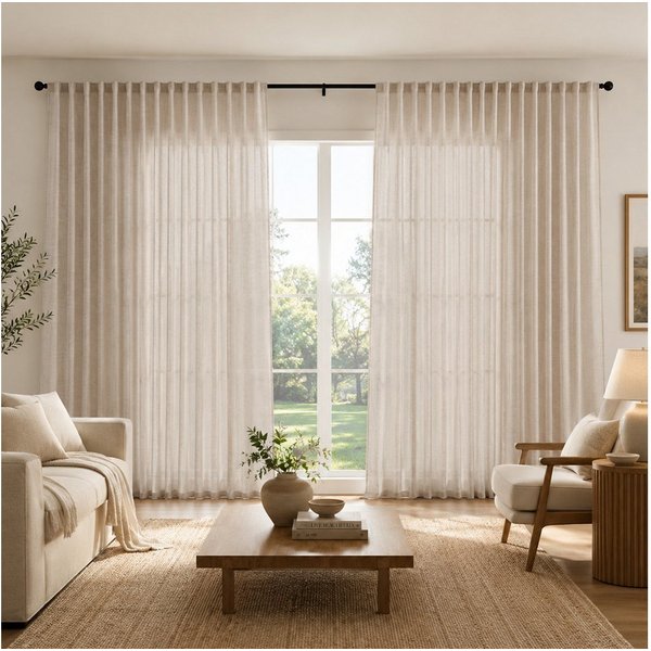 Lapamax Gardine Leinenoptik Gardine, 254cm Breit, Lichtfilterung, Privatsphäre (2 St), verdeckte Schlaufen, halbtransparent, Polyester, Durchsichtige Vorhänge f