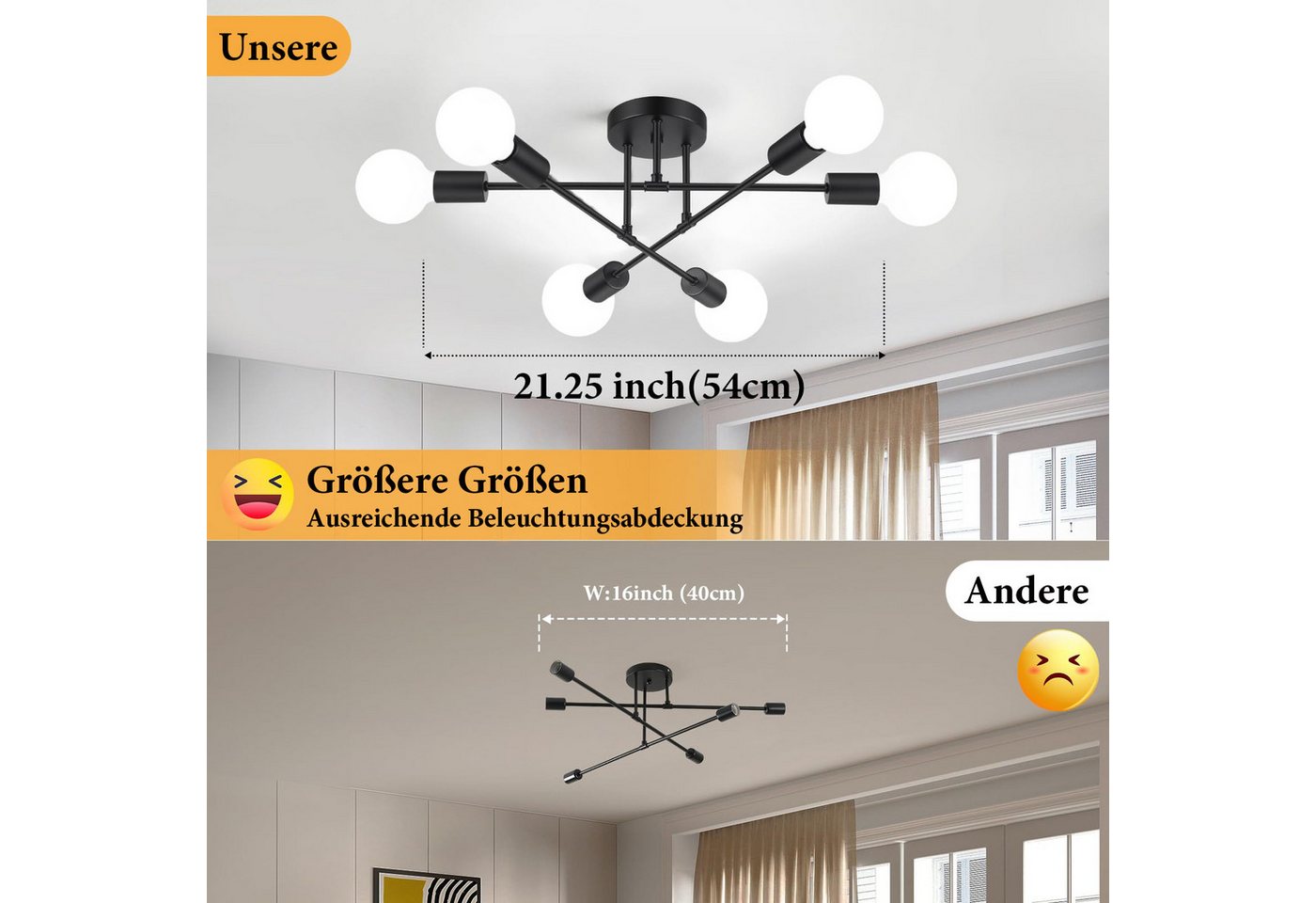 Lapamax LED Kronleuchter Deckenleuchte Vintage, 6/8 Flammig Deckenlampe Kronleuchter, E27, Halogen, Hängelampe für Wohnzimmer Esszimmer Küche Flur – Bild 3 von 5