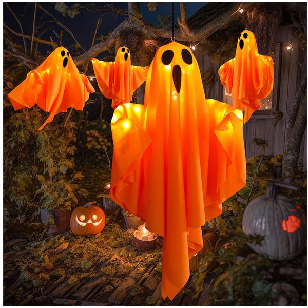 Lapamax LED-Lichterkette Halloween-Gespenst, Hängende Geister, warmweiß, 3 Lichtmodi, Batteriebetrieb, Stofffigur für Garten,Terrasse, Hof,Veranda