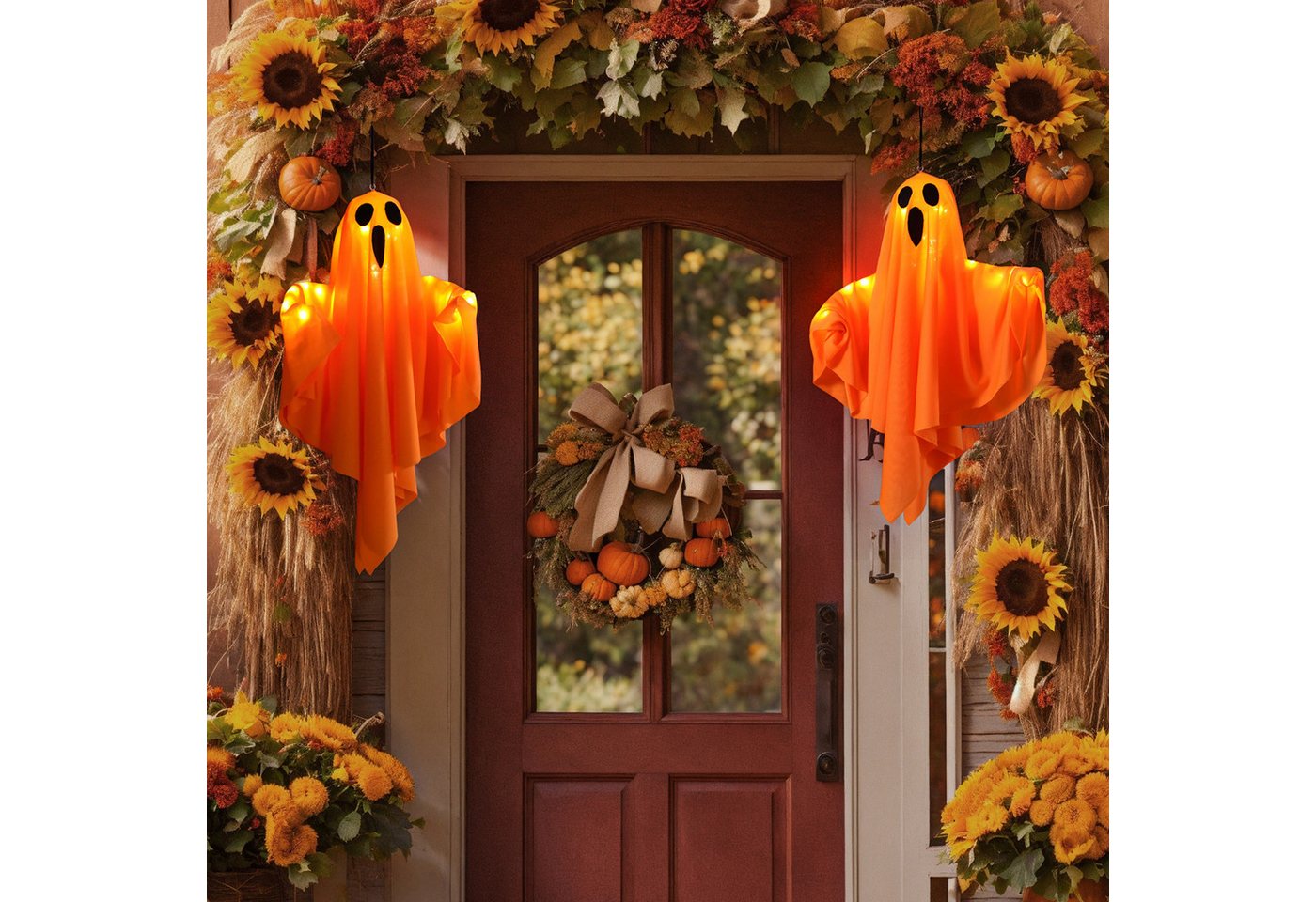 Lapamax LED-Lichterkette Halloween-Gespenst, Hängende Geister, warmweiß, 3 Lichtmodi, Batteriebetrieb, Stofffigur für Garten,Terrasse, Hof,Veranda – Bild 3 von 5