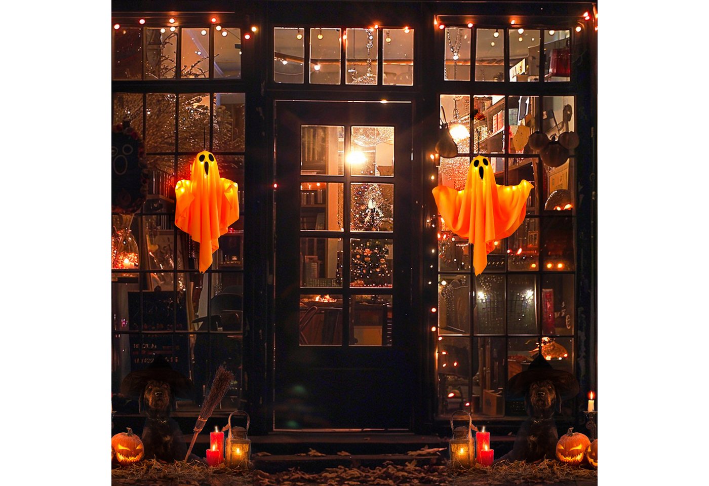 Lapamax LED-Lichterkette Halloween-Gespenst, Hängende Geister, warmweiß, 3 Lichtmodi, Batteriebetrieb, Stofffigur für Garten,Terrasse, Hof,Veranda – Bild 5 von 5