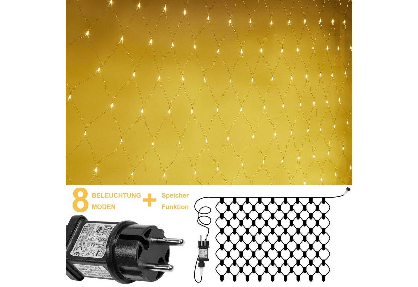 Lapamax LED-Lichternetz LED Lichternetz Netz Warmweiß 2x3M/4x6M für Weihnachten, für Weihnachten, Halloween, Party, Geburstag, Hochzeit – Bild 2 von 5