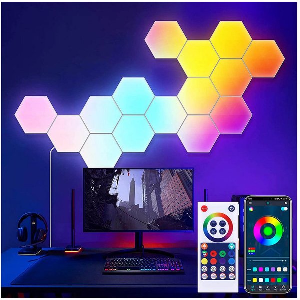 Lapamax LED Wandleuchte Modulare RGBIC LED-Wandpaneele mit Bluetooth-App und Musikmodus, Farbwechsel, dimmbar, Musiksynchronisation und Timer, LED, RGBIC, mehrf