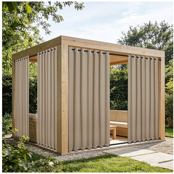 Lapamax Outdoorvorhang 100% Blickdicht Sonnenschutz Wasserdicht Hohe Dichte Gardine (2 St), 1/2 Stücke mit Ösen Vorhang für Außen Garten Terrasse Pavillon