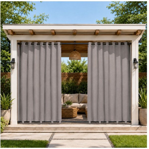 Lapamax Outdoorvorhang 100% Blickdicht Sonnenschutz Wasserdicht Outdoor Außen Gardine (2 St), 1/2 Stücke mit Ösen Vorhang für Garten Terrasse Pavillon