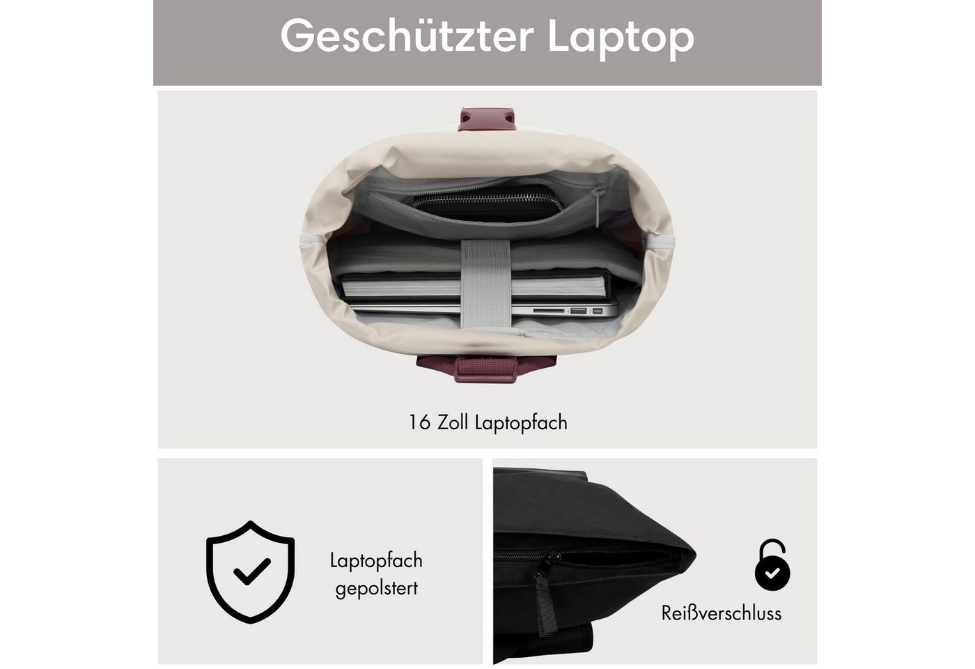LARKSON Cityrucksack No 4, Rolltop Damen Herren, Laptop Fach (1-tlg), Wasserabweisend – Bild 4 von 5