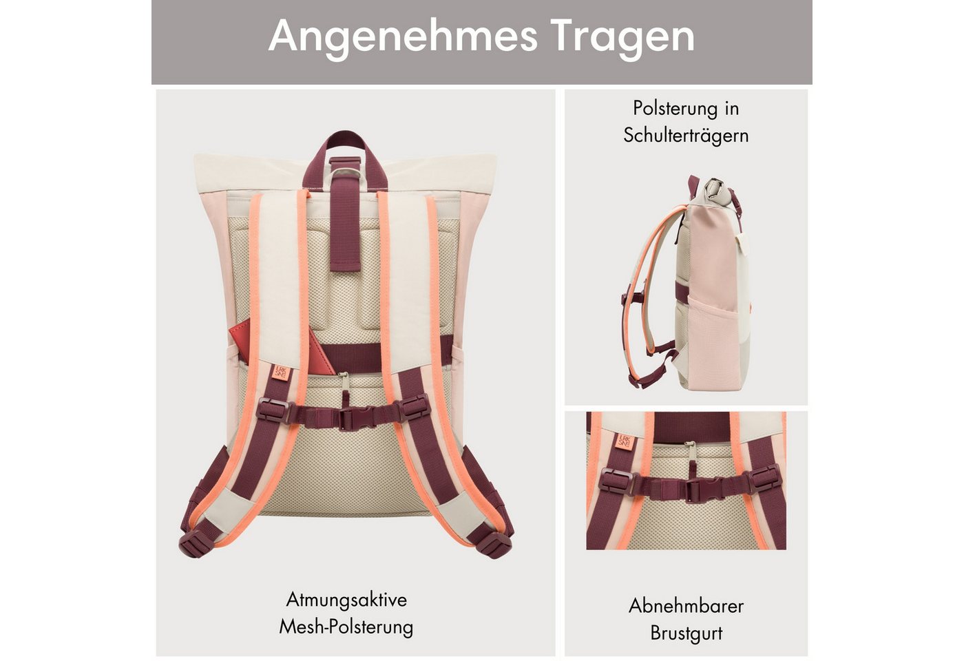 LARKSON Cityrucksack No 4, Rolltop Damen Herren, Laptop Fach (1-tlg), Wasserabweisend – Bild 5 von 5