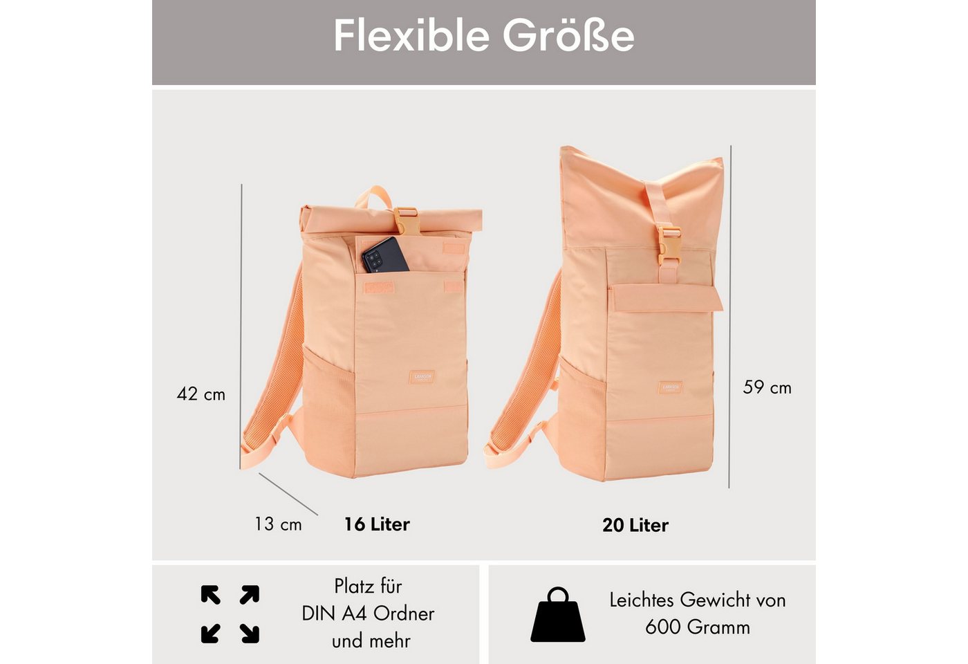LARKSON Cityrucksack No 4, Rolltop Damen Herren, Laptop Fach (1-tlg), Wasserabweisend – Bild 3 von 5