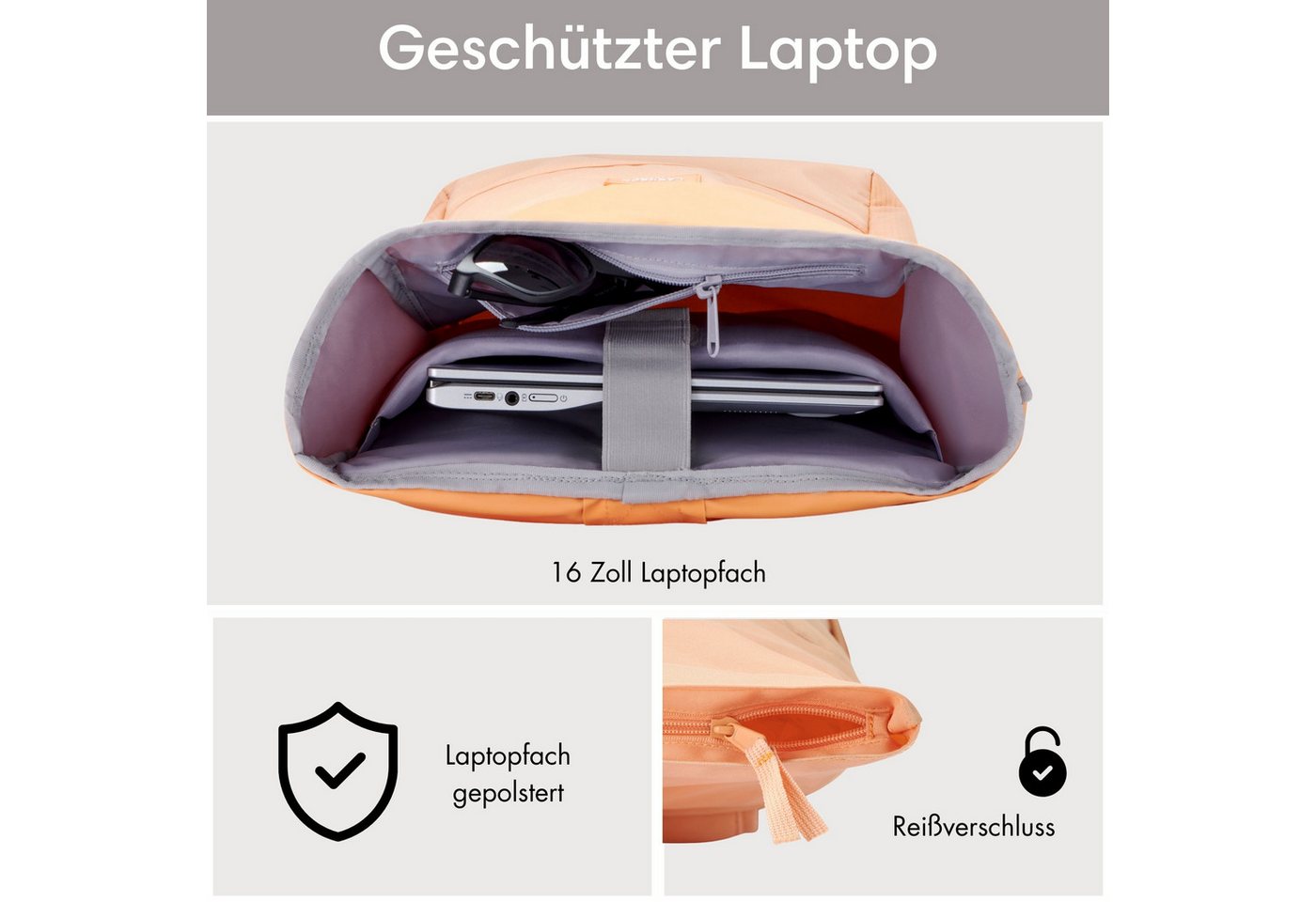 LARKSON Cityrucksack No 4, Rolltop Damen Herren, Laptop Fach (1-tlg), Wasserabweisend – Bild 4 von 5