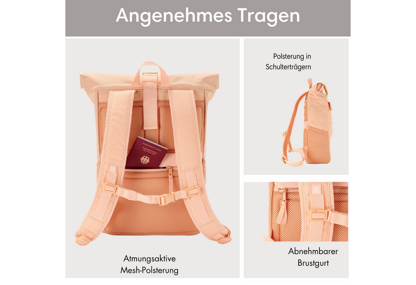 LARKSON Cityrucksack No 4, Rolltop Damen Herren, Laptop Fach (1-tlg), Wasserabweisend – Bild 5 von 5