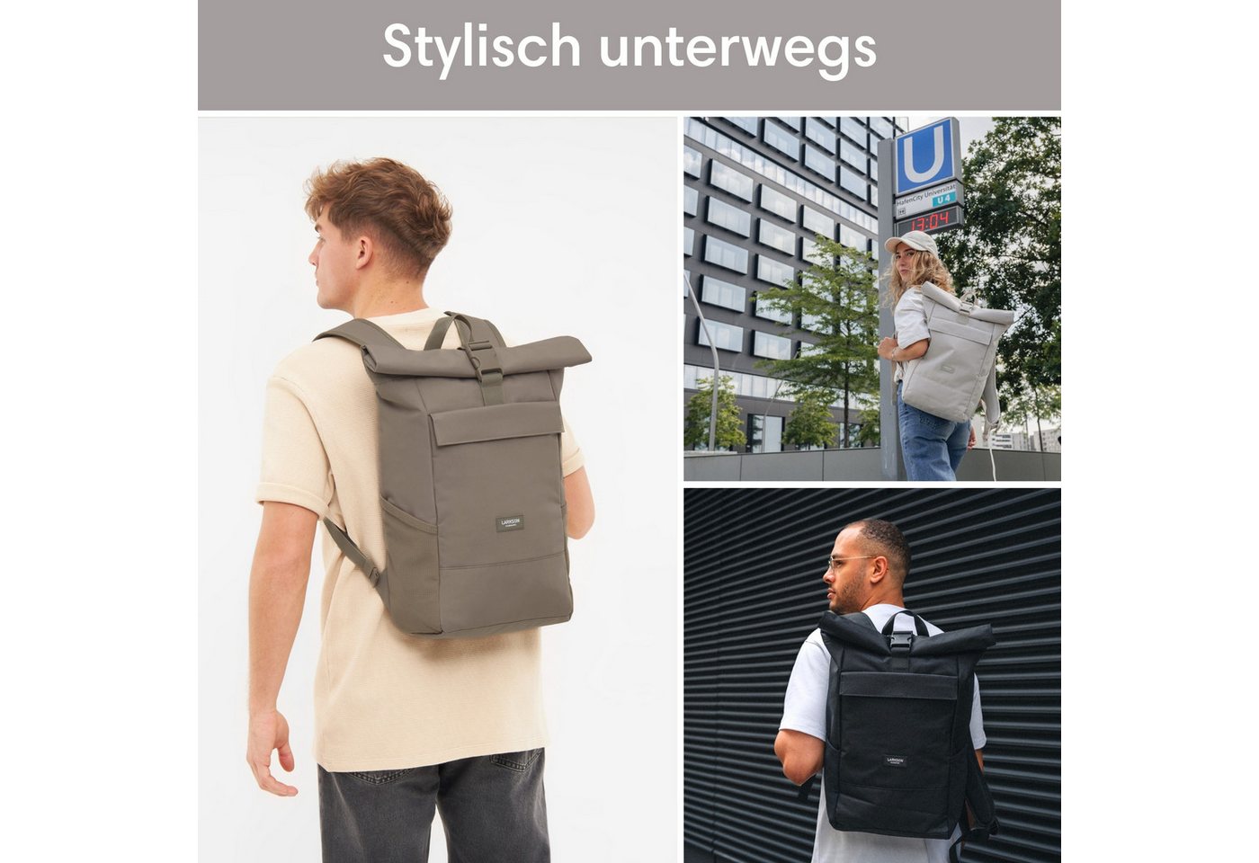 LARKSON Cityrucksack No 4, Rolltop Damen Herren, Laptop Fach (1-tlg), Wasserabweisend – Bild 2 von 5