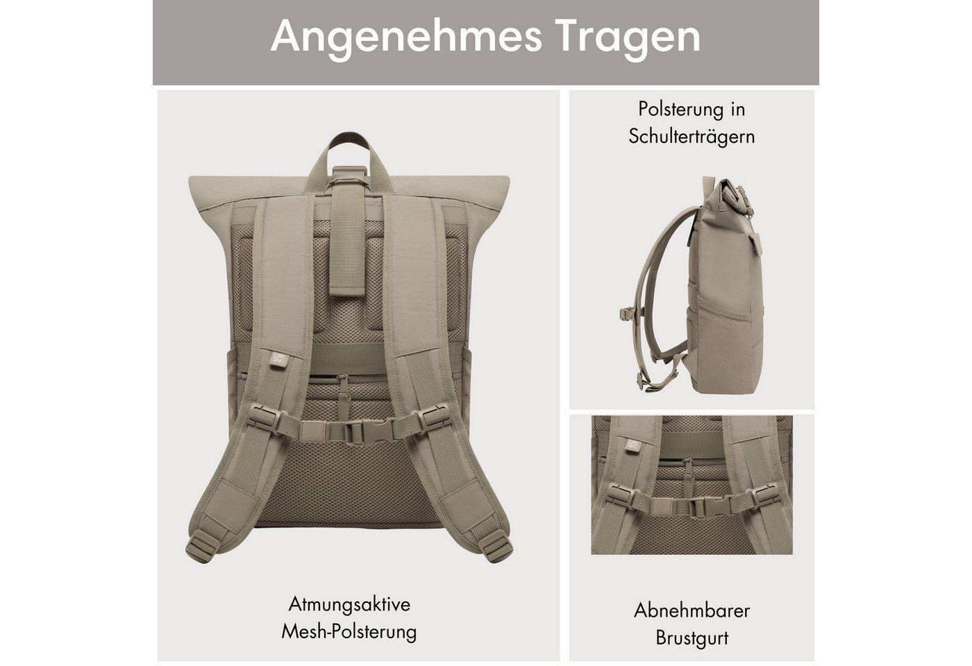 LARKSON Cityrucksack No 4, Rolltop Damen Herren, Laptop Fach (1-tlg), Wasserabweisend – Bild 5 von 5