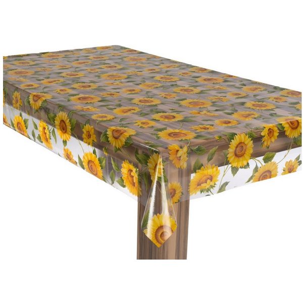 laro Tischdecke Premium Line 0,3mm weich Tischdecke Transparent Sonnenblumen PVC