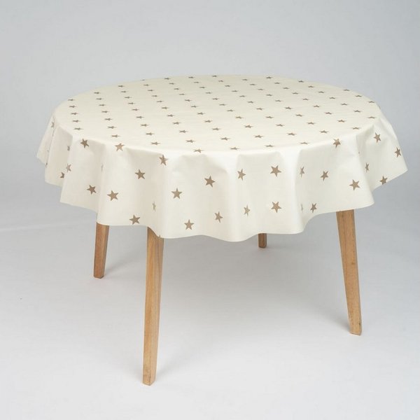 laro Tischdecke runde 140 cm Wachstuchtischdecke Garten Weihnachten Sterne Gold Beige