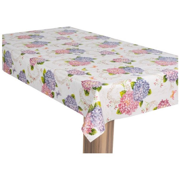 laro Tischdecke Wachstuch-Tischdecke Gartentischdecke Hortensien Lila Rosa