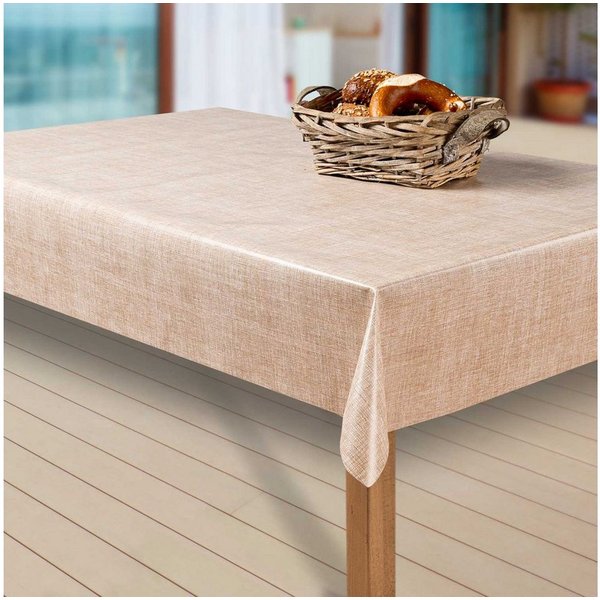 laro Tischdecke Wachstuch-Tischdecken Abwaschbar Leinenoptik. beige rechteckig