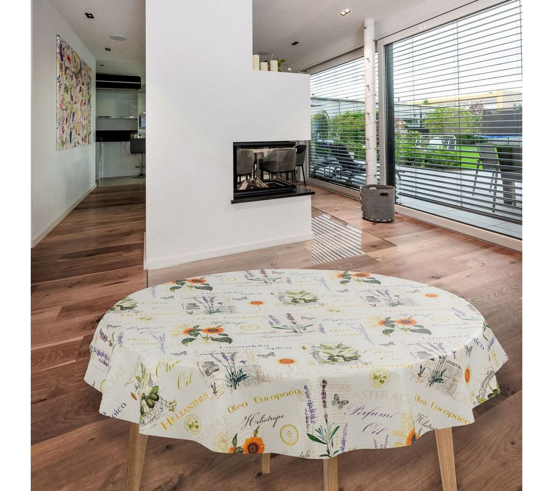 laro Tischdecke Wachstuch-Tischdecken Abwaschbar Olive Sonnenblume Sommer Rund 140cm – Bild 2 von 5