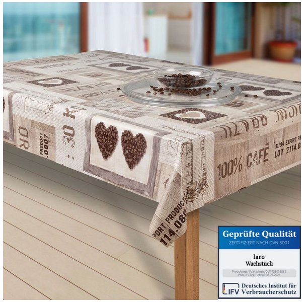 laro Tischdecke Wachstuch-Tischdecken Coffee Herzen braun rechteckig