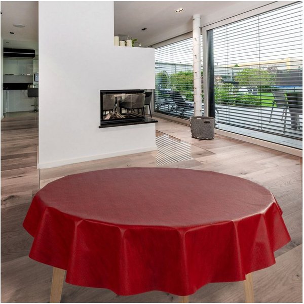 laro Tischdecke Wachstuch-Tischdecken Rot Leinenoptik Rund 140cm