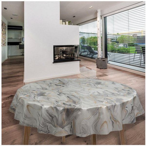 laro Tischdecke Wachstuch-Tischdecken Sahara Grau Rund 140cm