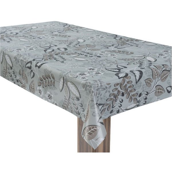 laro Tischdecke Wachstuchtischdecke Blätter Botanisch Grau PVC Eckig