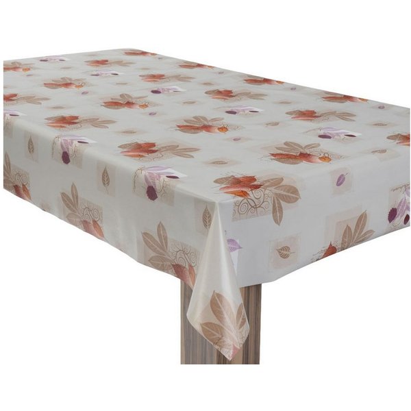 laro Tischdecke Wachstuchtischdecke Blätter Herbstdesign Creme PVC Eckig