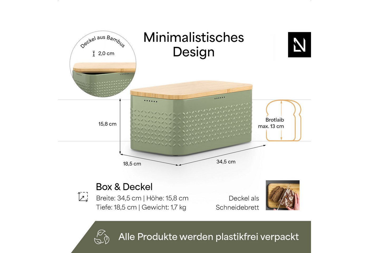 LARS NYSØM Brotkasten Glæde, (1-tlg), Brotkasten mit Schneidebrett-Deckel aus Bambus – Bild 4 von 5