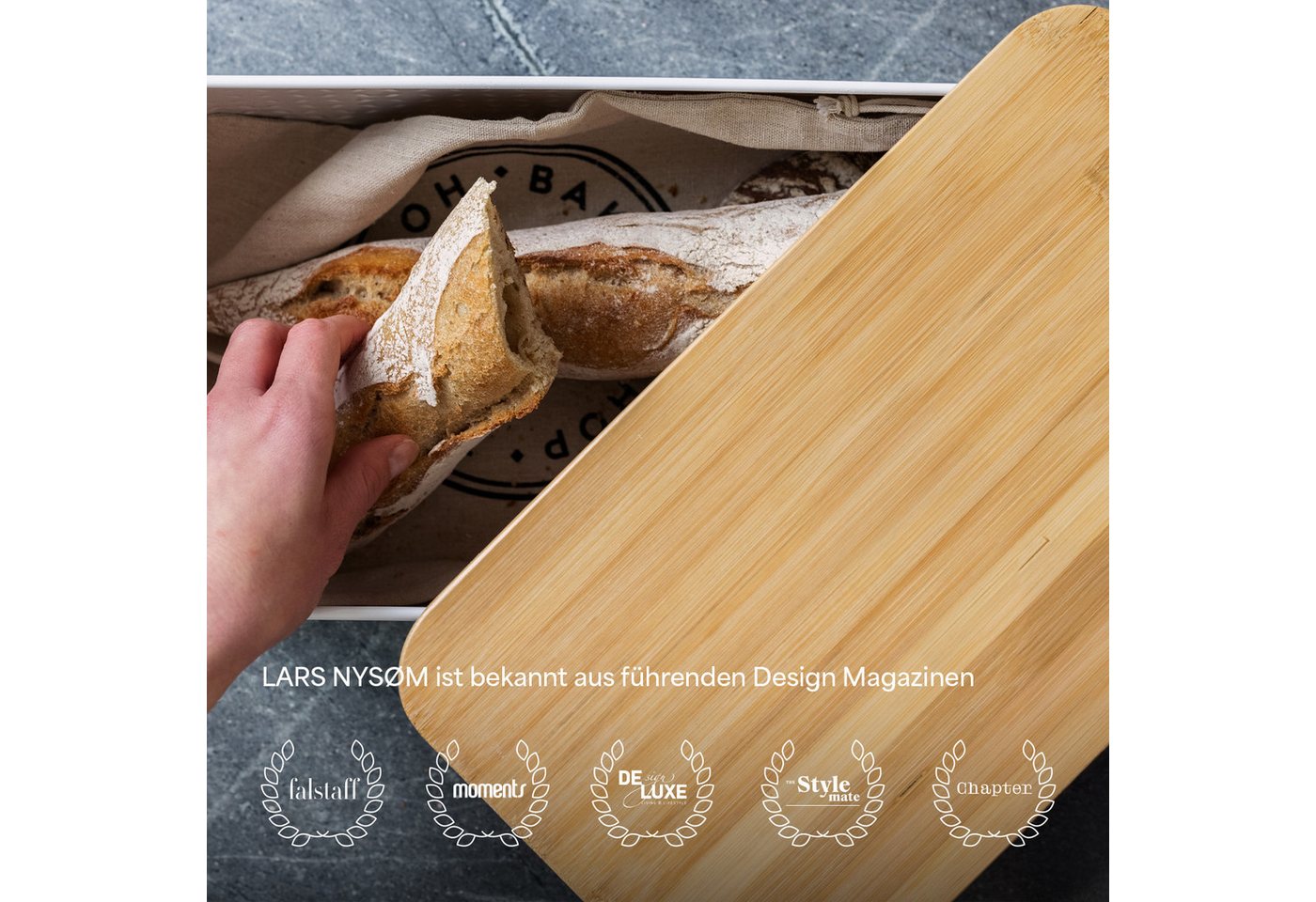 LARS NYSØM Brotkasten Glæde, (1-tlg), Brotkasten mit Schneidebrett-Deckel aus Bambus – Bild 5 von 5