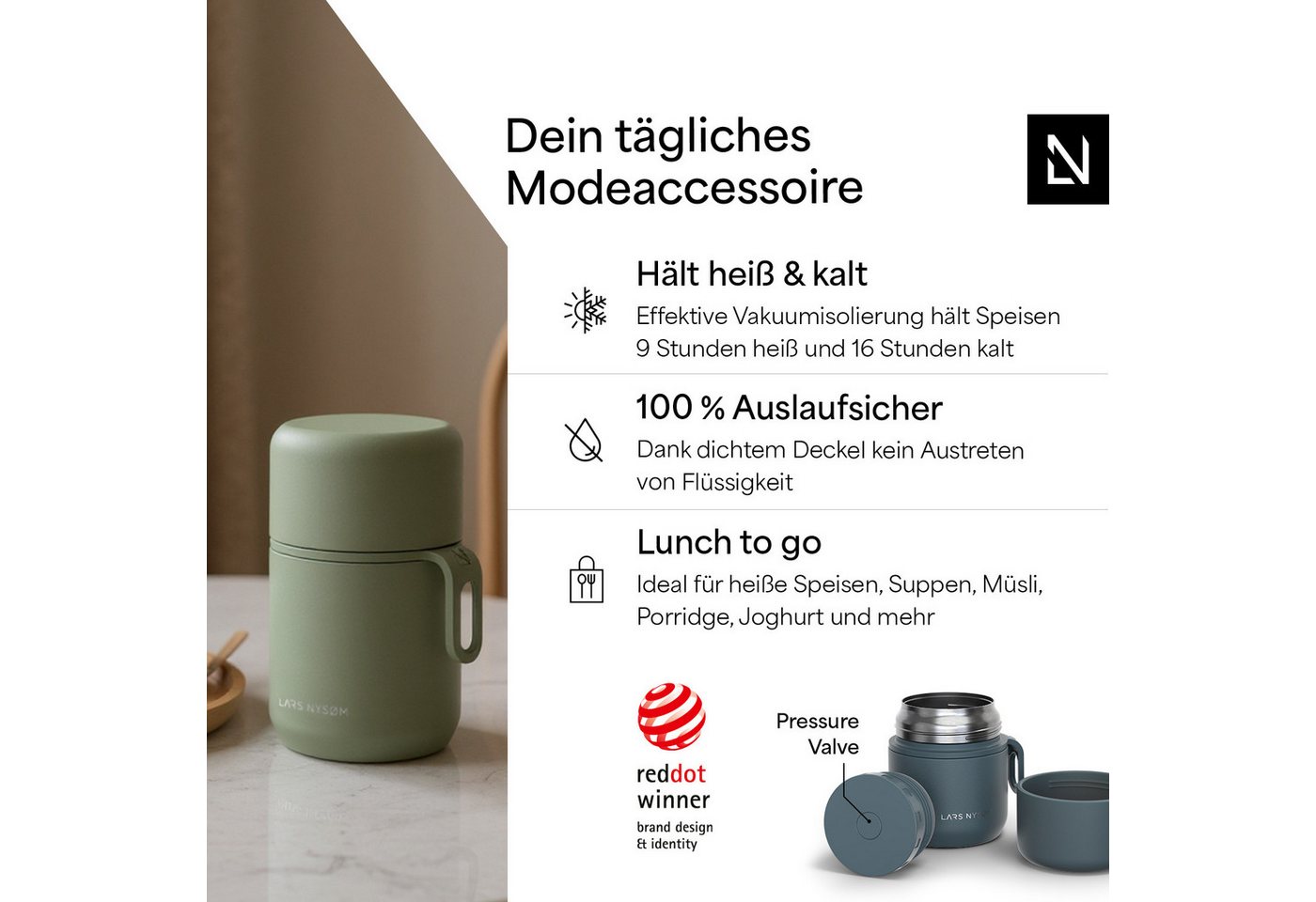 LARS NYSØM Brotkasten Næring, (1-tlg), Thermobehälter mit Trageband, hält bis zu 9h warm / 12h kühl – Bild 2 von 5