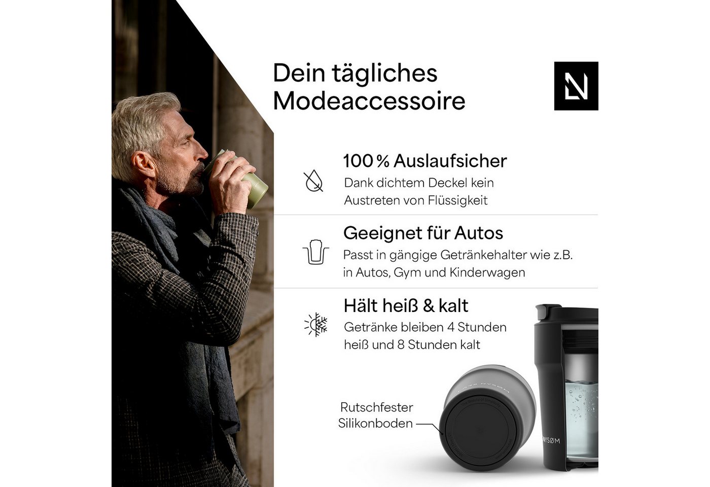 LARS NYSØM Thermobecher Bevægelse, 1-tlg., Thermobecher mit Vakuum Isolierung: 4h heiß / 8h kühl – Bild 2 von 5