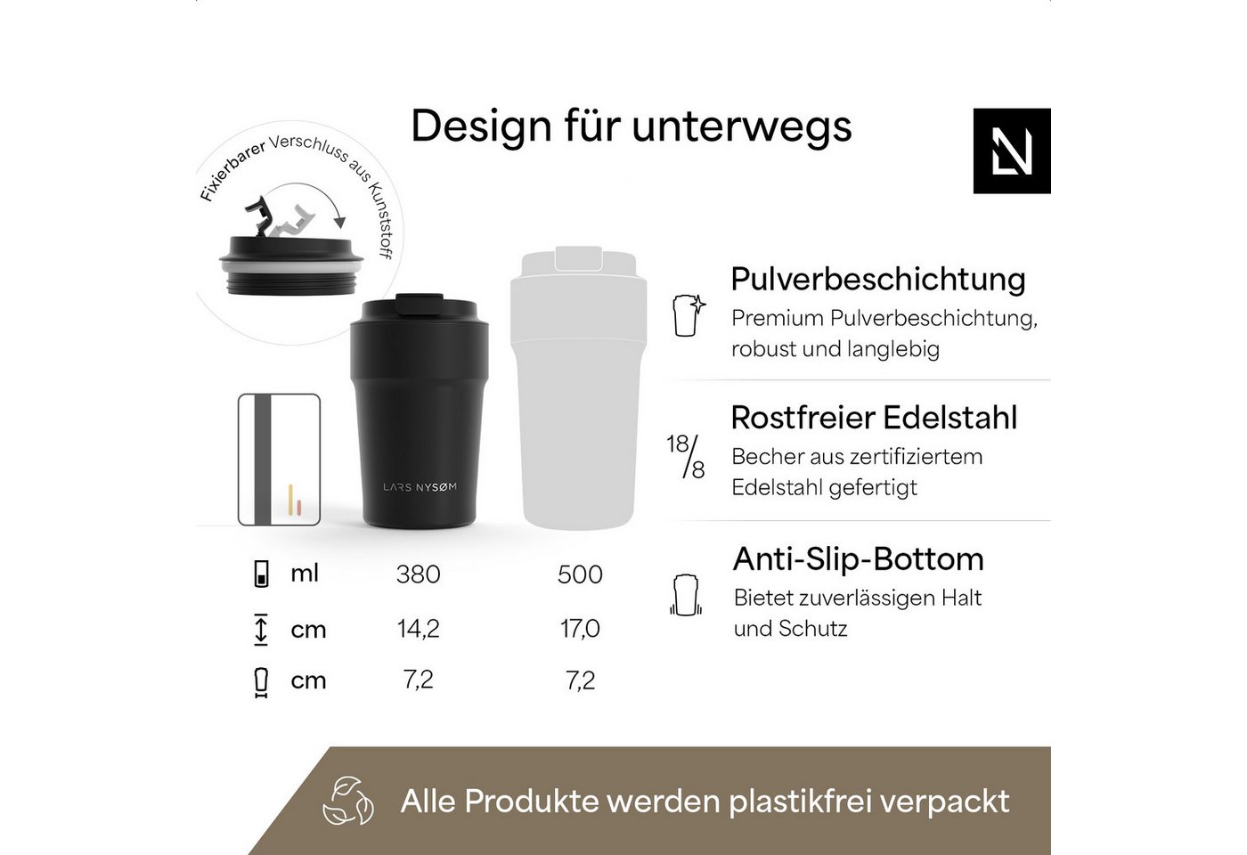 LARS NYSØM Thermobecher Bevægelse, 1-tlg., Thermobecher mit Vakuum Isolierung: 4h heiß / 8h kühl – Bild 4 von 5