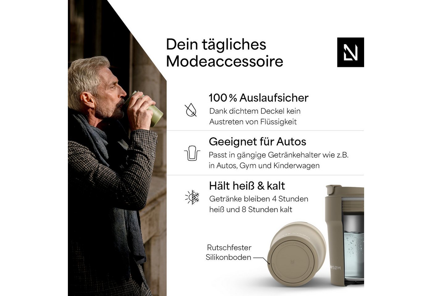 LARS NYSØM Thermobecher Bevægelse, 1-tlg., Thermobecher mit Vakuum Isolierung: 4h heiß / 8h kühl – Bild 2 von 5