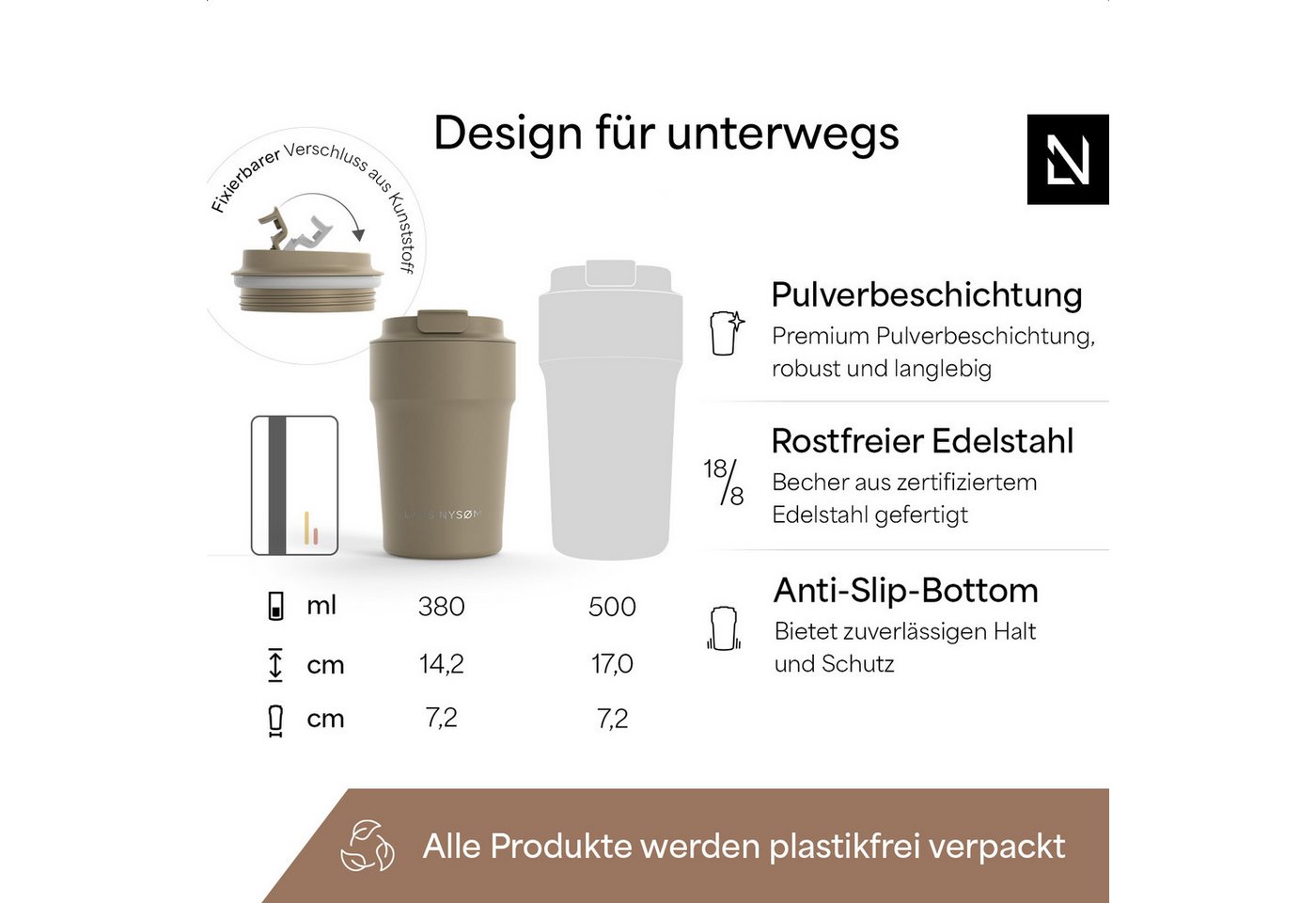 LARS NYSØM Thermobecher Bevægelse, 1-tlg., Thermobecher mit Vakuum Isolierung: 4h heiß / 8h kühl – Bild 4 von 5