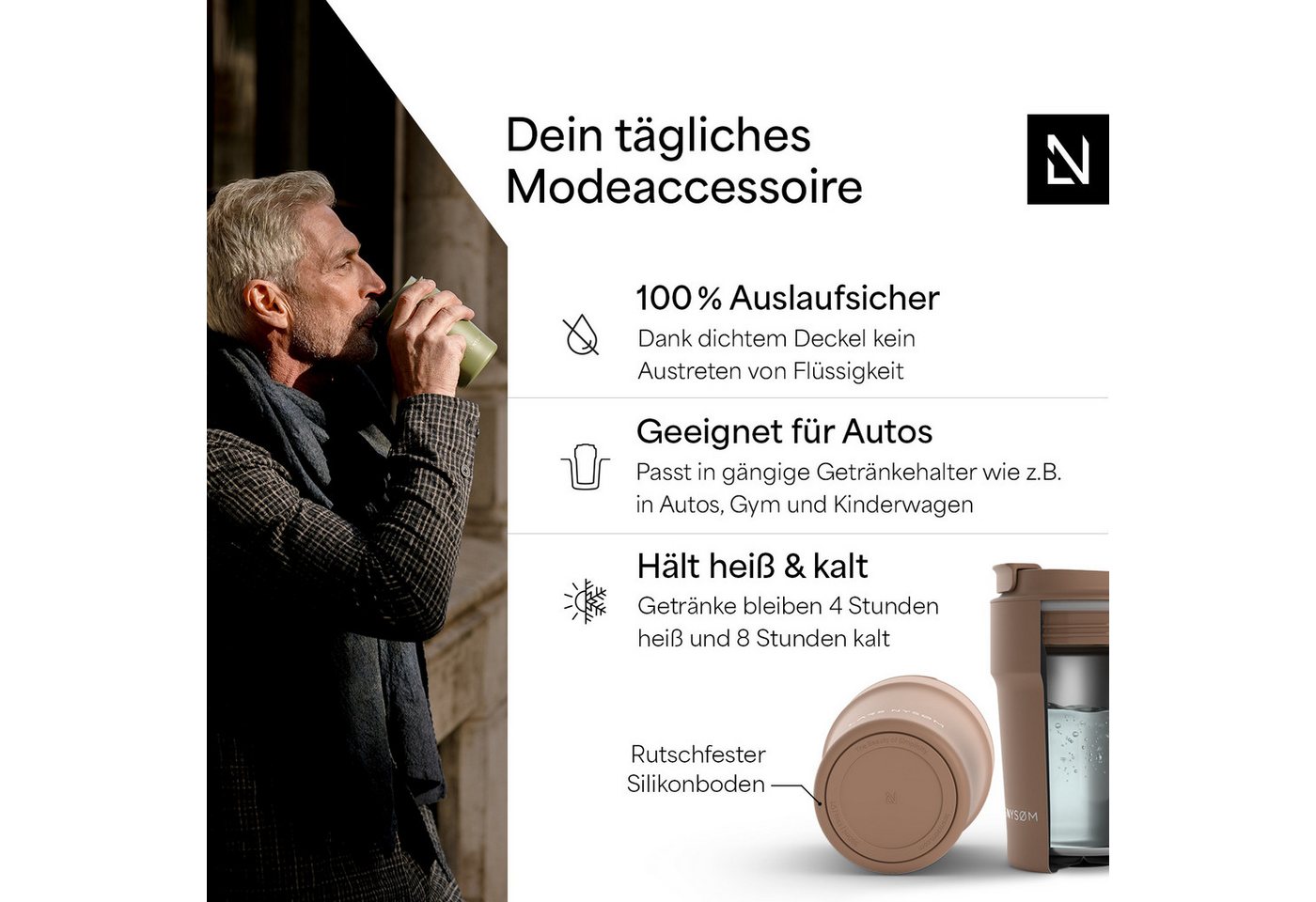 LARS NYSØM Thermobecher Bevægelse, 1-tlg., Thermobecher mit Vakuum Isolierung: 4h heiß / 8h kühl – Bild 2 von 5
