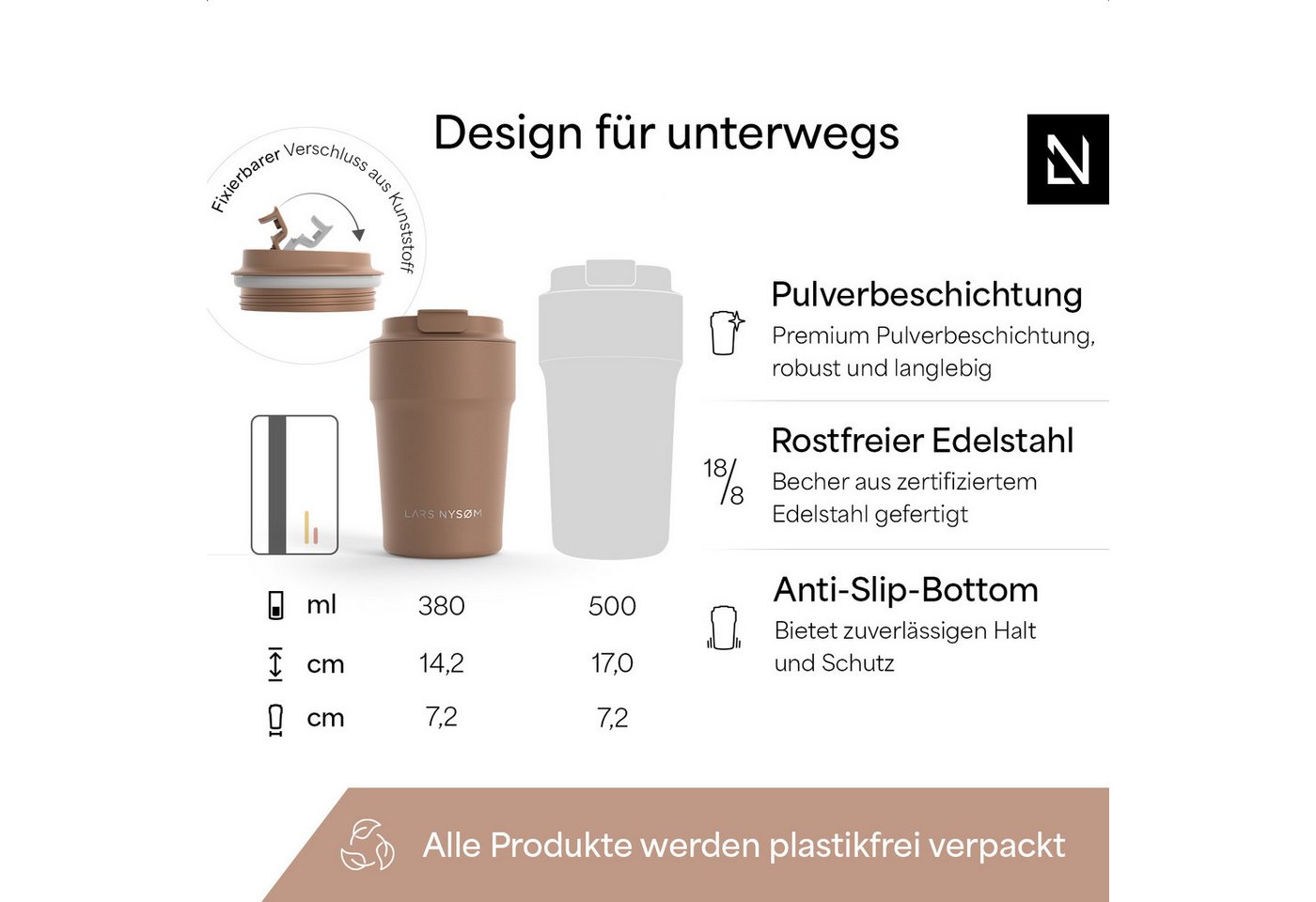 LARS NYSØM Thermobecher Bevægelse, 1-tlg., Thermobecher mit Vakuum Isolierung: 4h heiß / 8h kühl – Bild 4 von 5