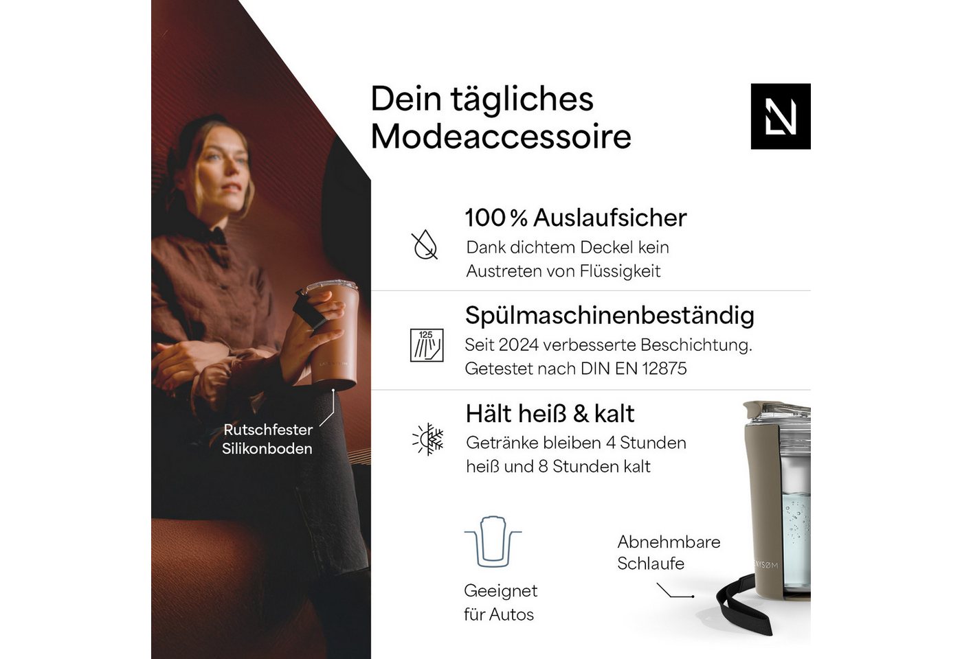 LARS NYSØM Thermobecher Rørelse, 1-tlg., Thermobecher m. Isolierung & Trageschlaufe: 4h heiß/8h kühl – Bild 2 von 5