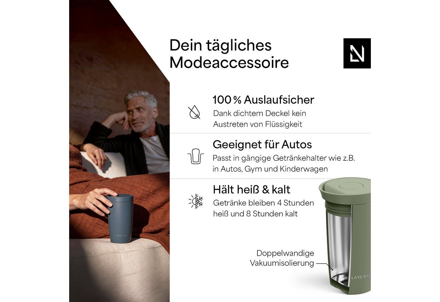 LARS NYSØM Thermobecher Vågen, 1-tlg., Thermobecher mit Vakuum Isolierung: 4 h heiß / 8 h kühl – Bild 2 von 5
