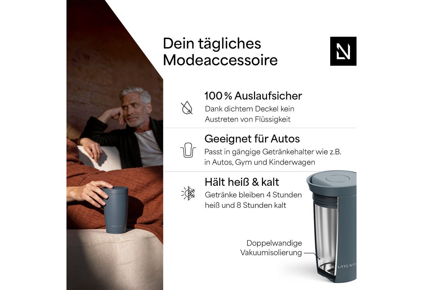 LARS NYSØM Thermobecher Vågen, 1-tlg., Thermobecher mit Vakuum Isolierung: 4 h heiß / 8 h kühl – Bild 2 von 5